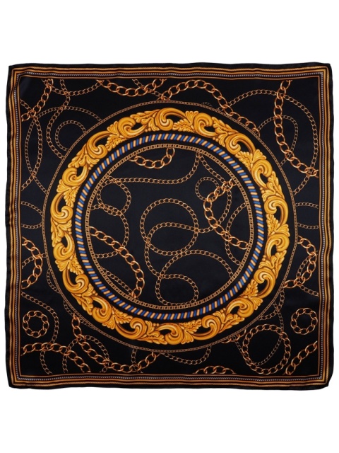 Silk scarf with dark equestrian motif 88x88cm AD-025