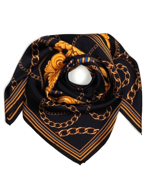 Silk scarf with dark equestrian motif 88x88cm AD-025