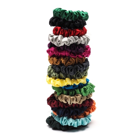 Satynowa gumka do włosów frotka scrunchie slim fioletowa beżowa
