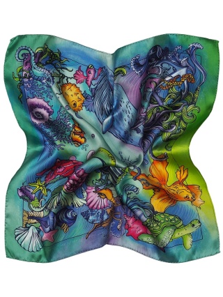 Jedwabna gawroszka dwustronna z morskim motywem 53x53cm AD5-009