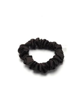 Satynowa gumka do włosów frotka scrunchie slim brązowa