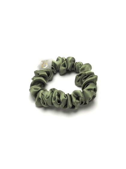 Satynowa gumka do włosów frotka scrunchie slim oliwkowa JGM-07