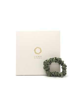 Satynowa gumka do włosów frotka scrunchie slim oliwkowa