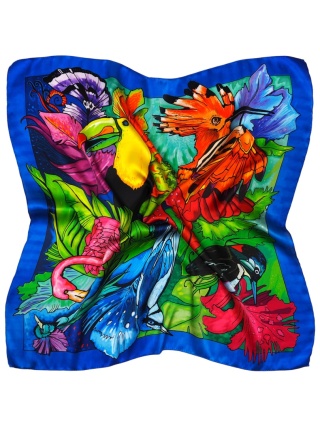 AD-439 Apaszka jedwabna rajskie ptaki 90x90cm
