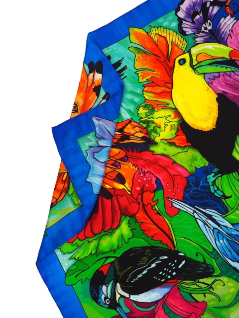AD-439 Silk scarf birds of paradise 90x90cm