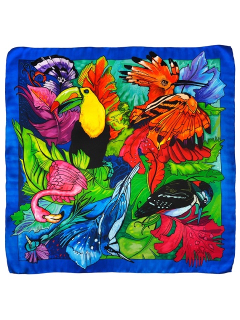 AD-439 Silk scarf birds of paradise 90x90cm