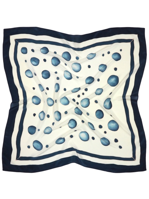 Apaszka jedwabna ręcznie malowana w niebieskie groszki 90x90cm AM-083