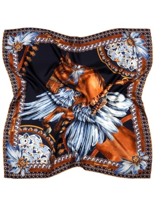 Jedwabna apaszka damska koń srebrny, twill 88x88 cm AD-011t