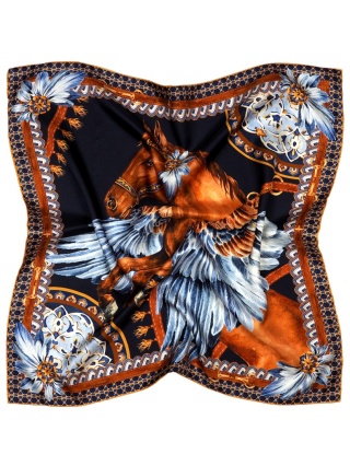 Jedwabna apaszka damska koń srebrny, twill 68x68 cm AD7-011t