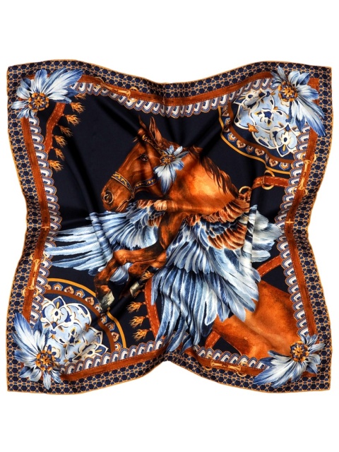 Silk scarf female silver horse, twill 68x68 cm AD7-011t