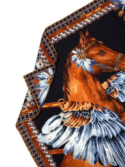 Silk scarf female silver horse, twill 68x68 cm AD7-011t