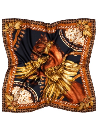Jedwabna apaszka damska koń złoty, twill 88x88 cm AD-010t