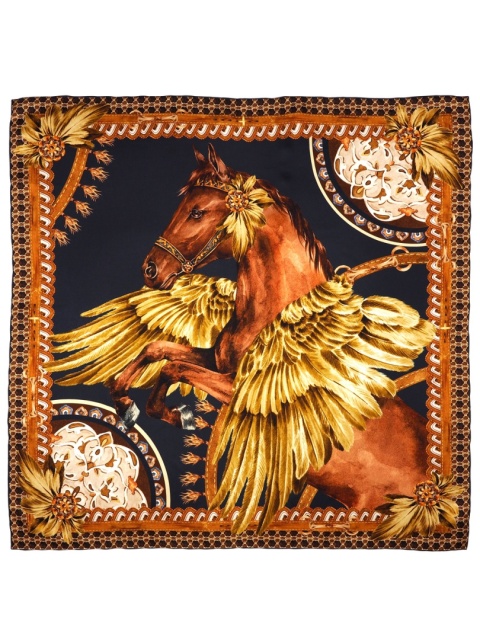 Silk scarf female gold horse, twill 88x88 cm AD-010t
