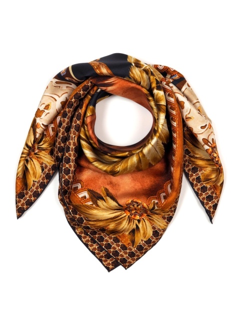Silk scarf female gold horse, twill 88x88 cm AD-010t