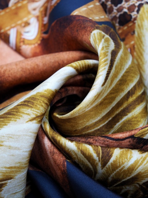 Silk scarf female gold horse, twill 88x88 cm AD-010t