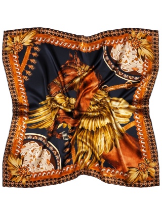 Jedwabna apaszka damska koń złoty, satyna jedwabna 88x88 cm AD-010s