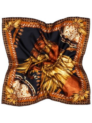 Jedwabna apaszka damska koń złoty, twill 68x68 cm AD7-010t