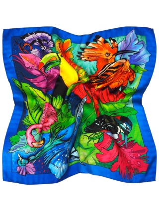 Jedwabna apaszka damska rajskie ptaki 68x68cm AD7-080