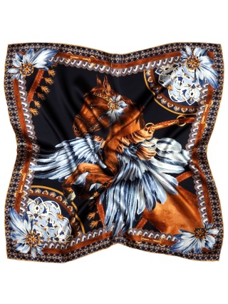 Jedwabna satynowa apaszka damska koń srebrny, 68x68 cm AD7-011s