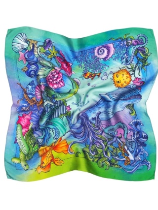 Jedwabna apaszka satynowa w motyw morski 68x68cm AD7-075