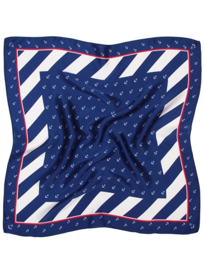 Jedwabna apaszka w kotwice granatowa 68x68cm AD7-038