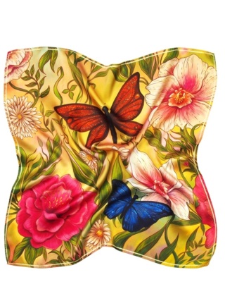 Jedwabna apaszka w motyle i kwiaty 68x68cm AD7-070