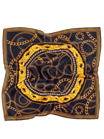 Jedwabna apaszka z motywem jeździeckim ciemna 68x68cm AD7-025