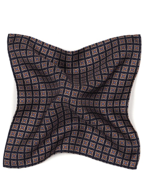 Navy Blue Silk Pocket Square with Micro Pattern 30x30 cm PJ-395