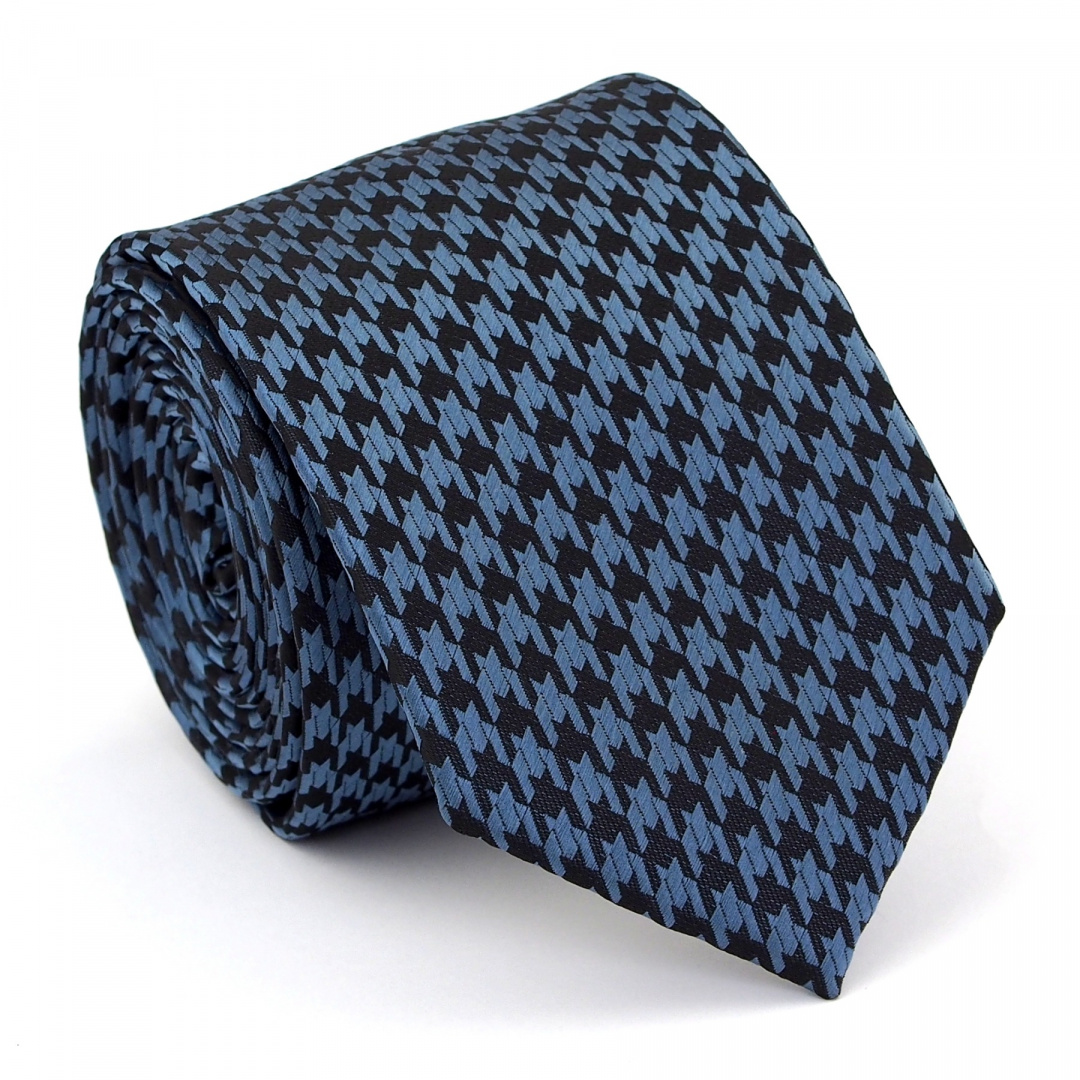 OUTLET Niebieski Krawat ze Wzorem Pepitka