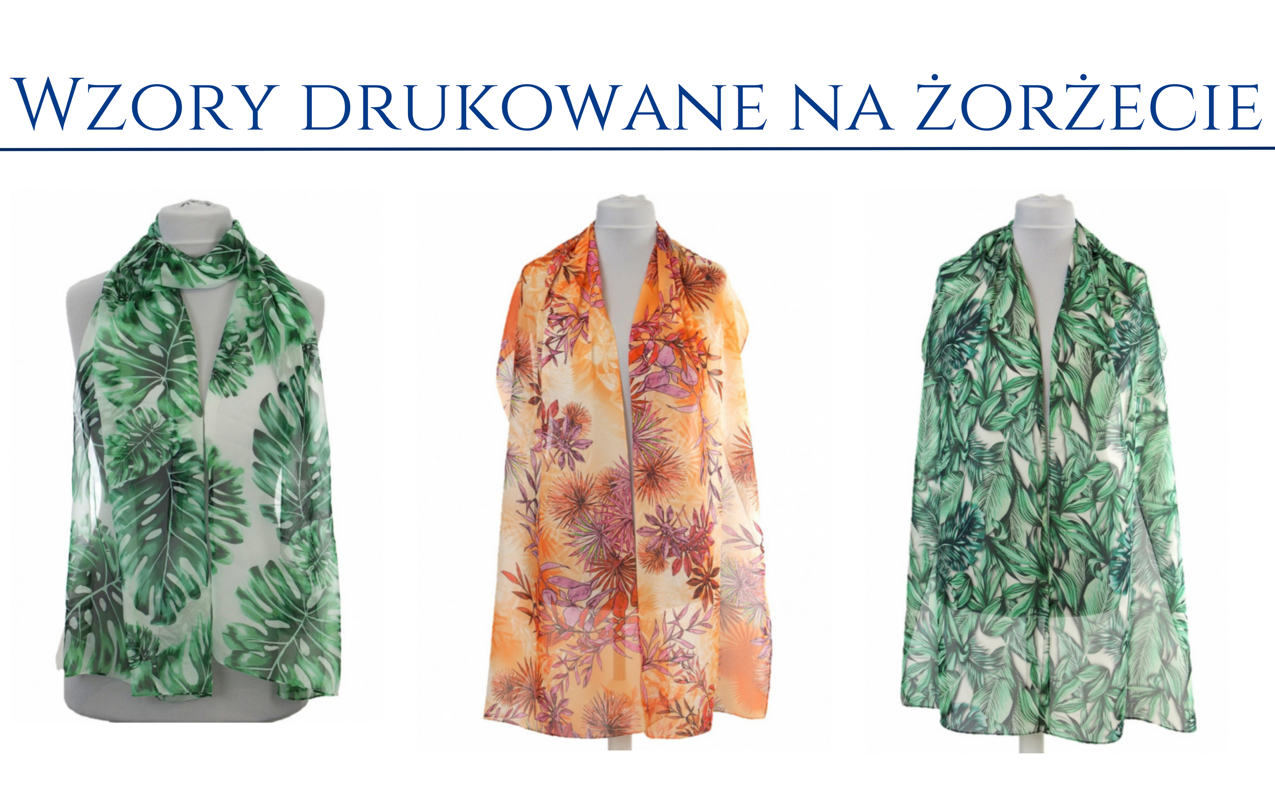 Zjecie przedstawiające drukowane wzory na szalach z jedwabnej żorżety 