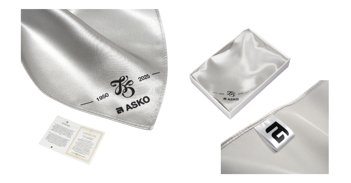 jedwabne apaszki z logo, personalizowane prezenty dla Klientów biznesowych, Asko, Luma Milanówek